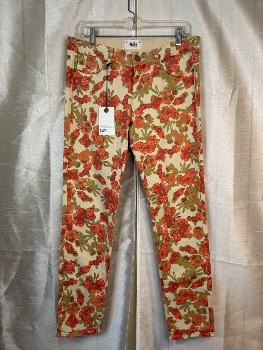 PAIGE Women's skyline ankle peg mid rise ankle skinny floral print jeans
